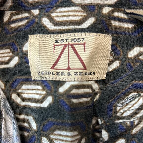 Vintage 90s Zeidler & Zeidler Geometric Pattern Rayon Dress Shirt S - Picture 6 of 10